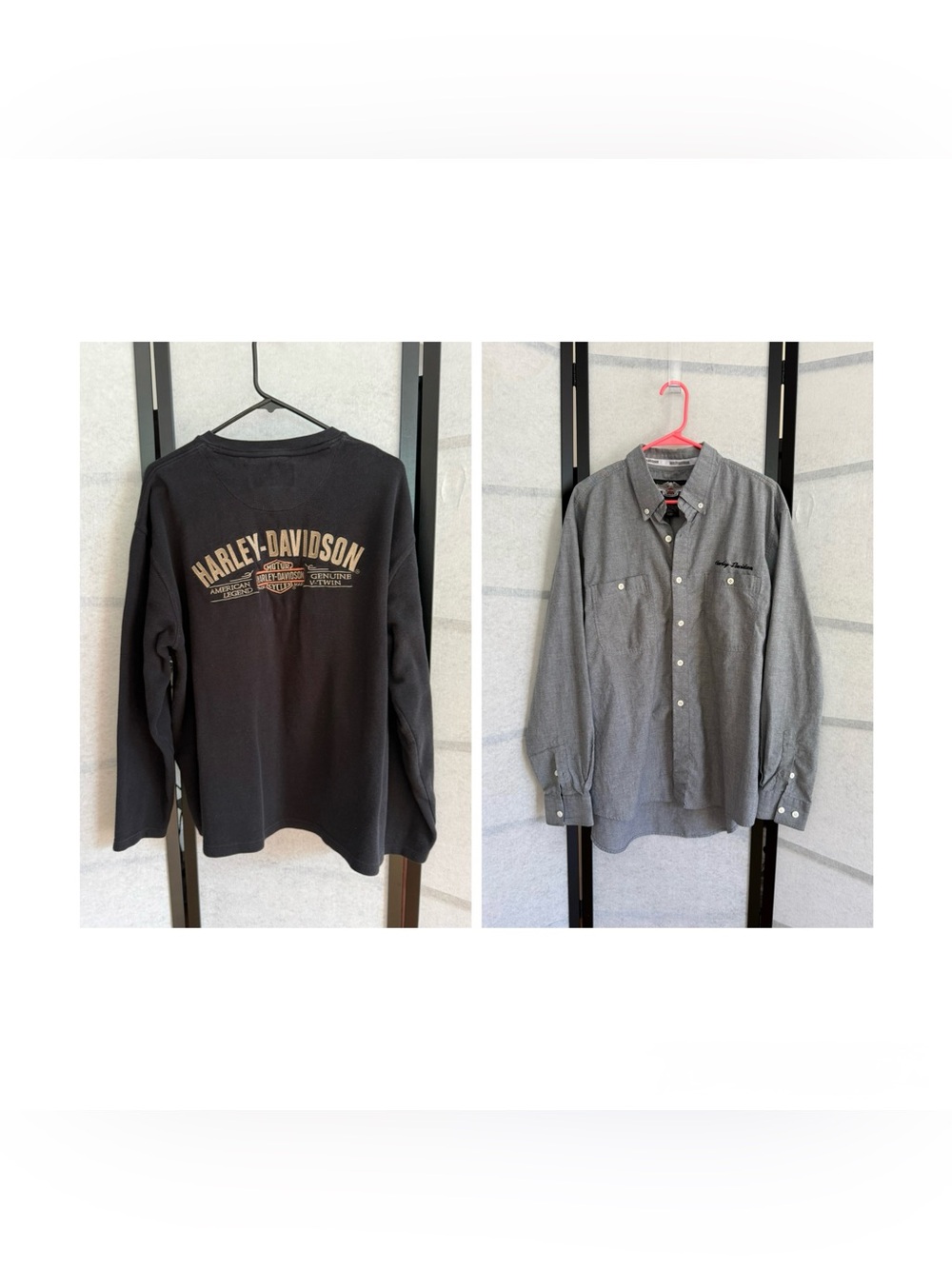 Harley-Davidson XL shirts. Ribbed Cotton Henley Black Embroidered & button down.